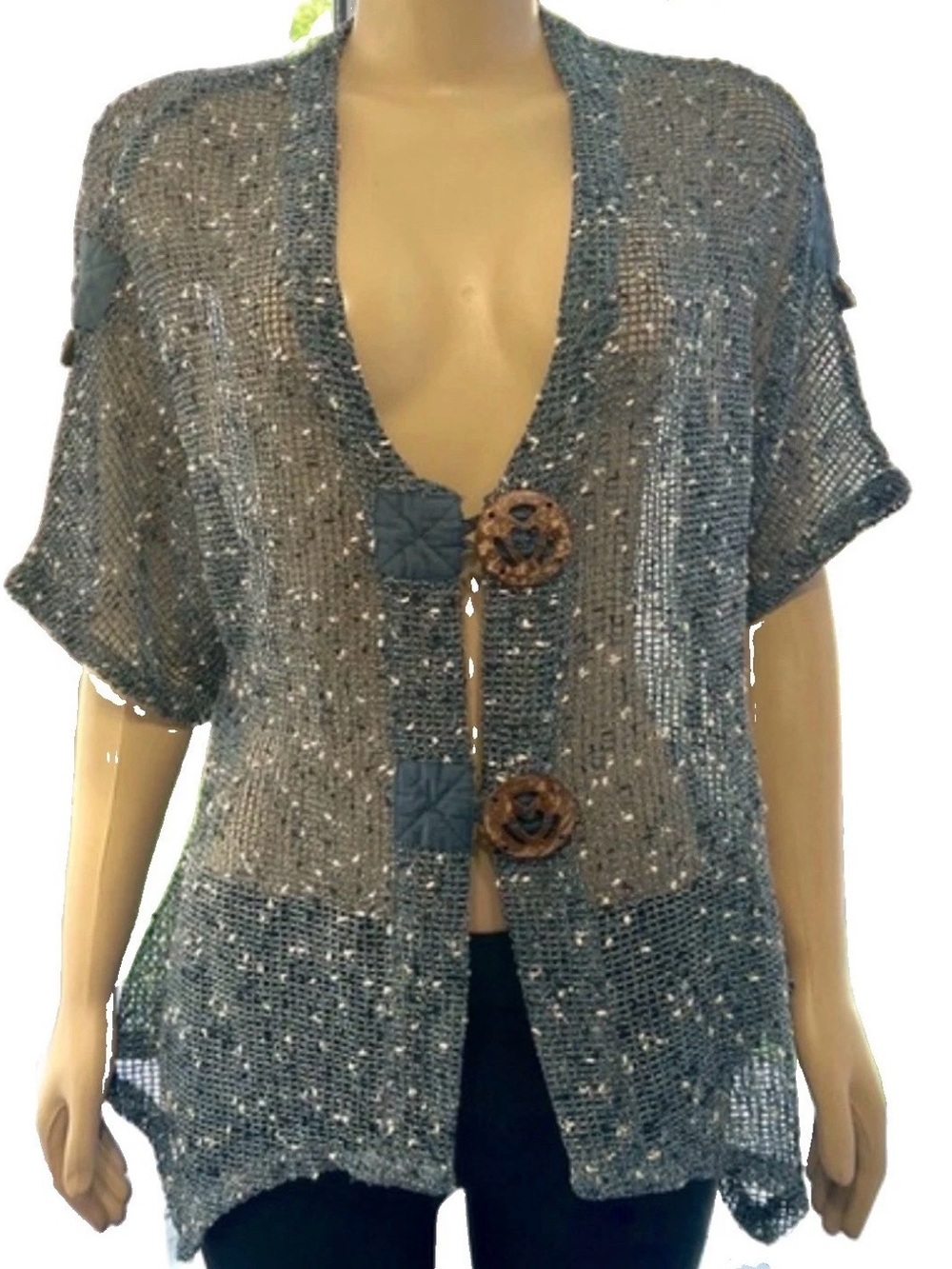 Katie Todd Women’s blue Open Knit Short-Sleeve Cardigan